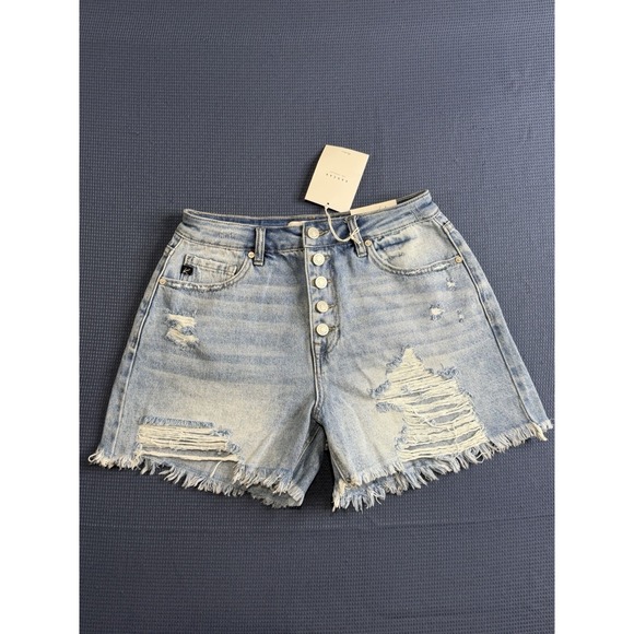 KanCan Pants - KanCan High Rise Distressed Denim Mom Shorts Women's Size 7/27 Light Wash NWT